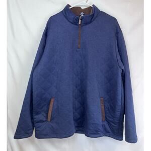 NWT Cremieux Men's 2XL Blue/Tan 1/4 Zip Quilted Long Sleeve Pullover Elbow Patch